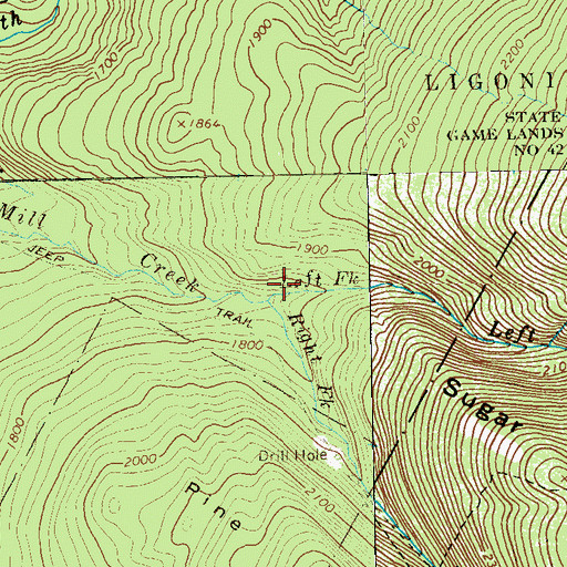 Topographic Map of Left Fork Mill Creek, PA