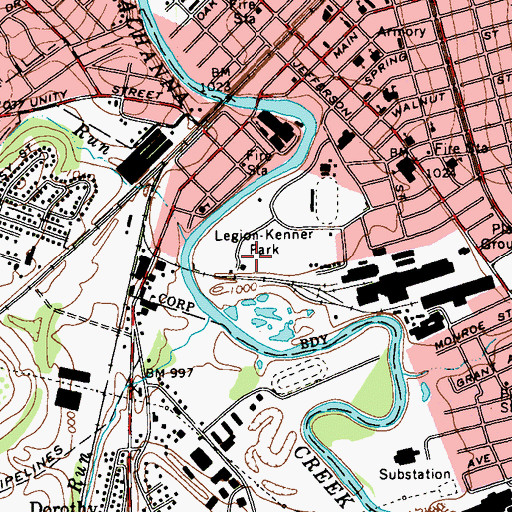 Topographic Map of Legion-Kenner Park, PA