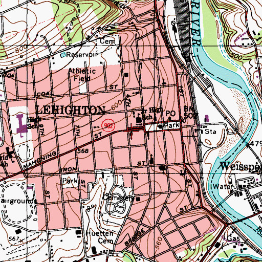 Topographic Map of Lehighton, PA