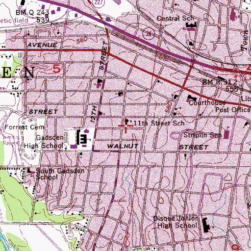 Topographic Map of Eleventh Street School, AL