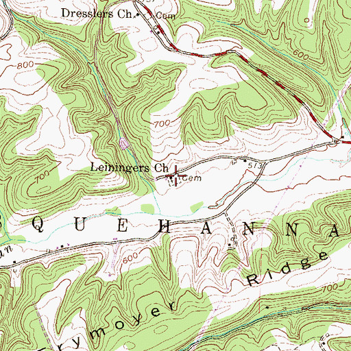 Topographic Map of Leiningers Church, PA