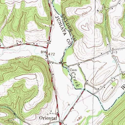 Topographic Map of Leiningers Run, PA