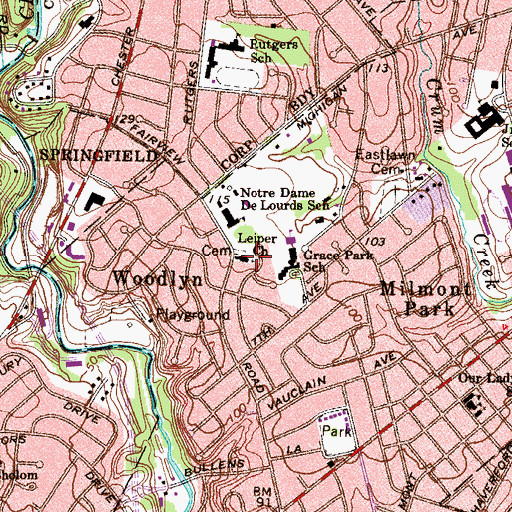 Topographic Map of Leiper Church, PA