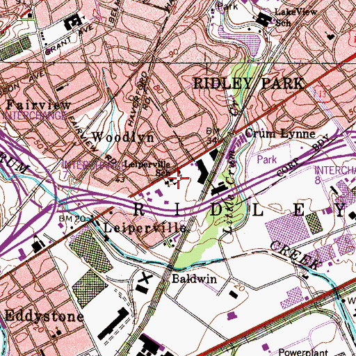 Topographic Map of Leiperville School, PA