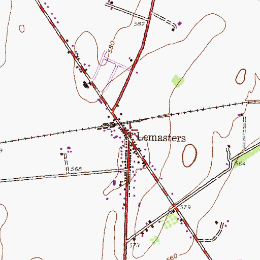 Topographic Map of Lemasters, PA