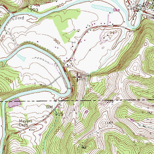 Topographic Map of Lemley Cemetery, PA