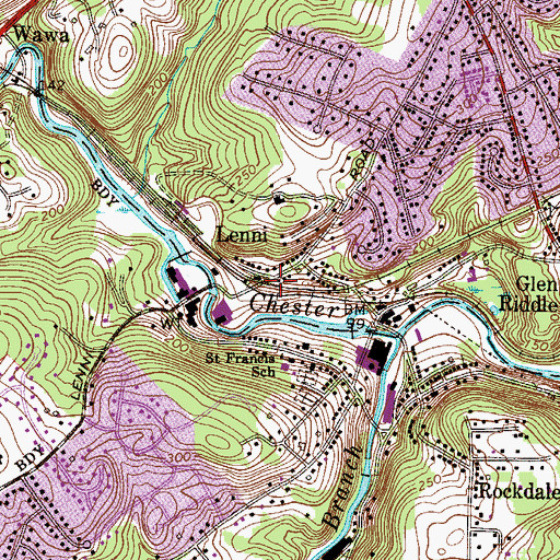 Topographic Map of Lenni, PA