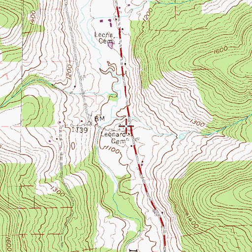 Topographic Map of Leonard Cemetery, PA