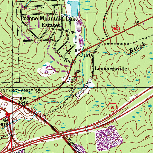 Topographic Map of Leonardsville, PA