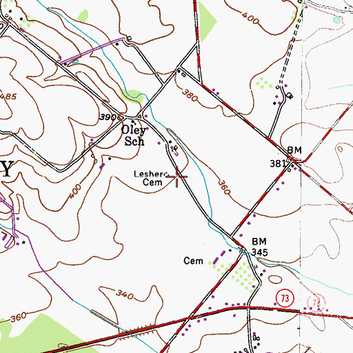 Topographic Map of Lesher Cemetery, PA