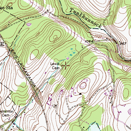 Topographic Map of Lewis Cemetery, PA