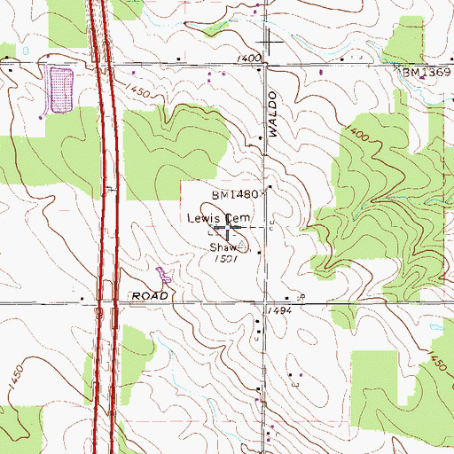 Topographic Map of Lewis Cemetery, PA