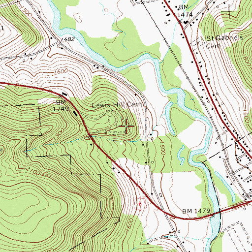 Topographic Map of Lewis Hill Cemetery, PA