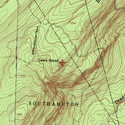 Topographic Map of Lewis Rocks, PA