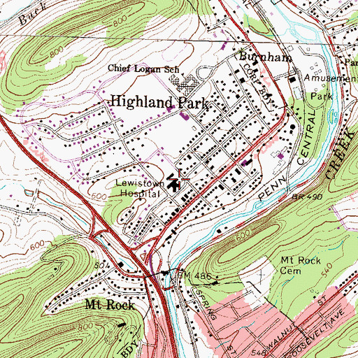 Topographic Map of Lewistown Hospital, PA