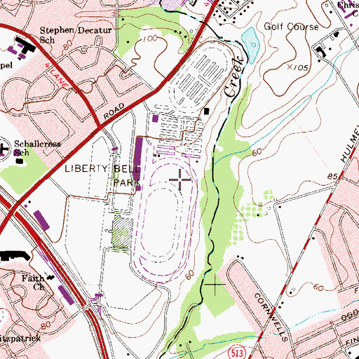 Topographic Map of Liberty Bell Park (historical), PA