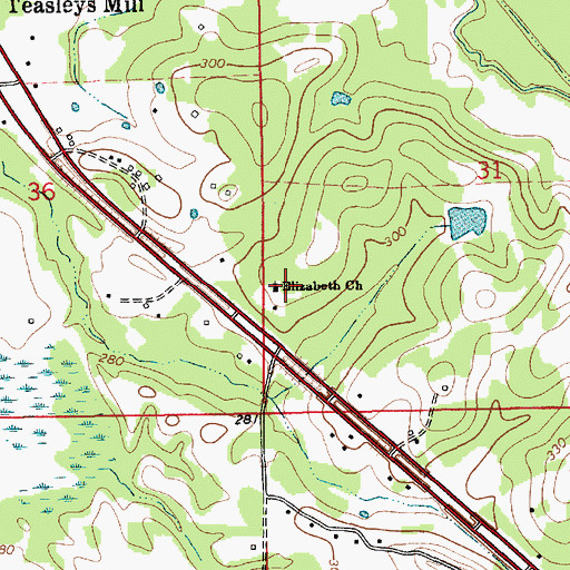 Topographic Map of Elizabeth Church, AL