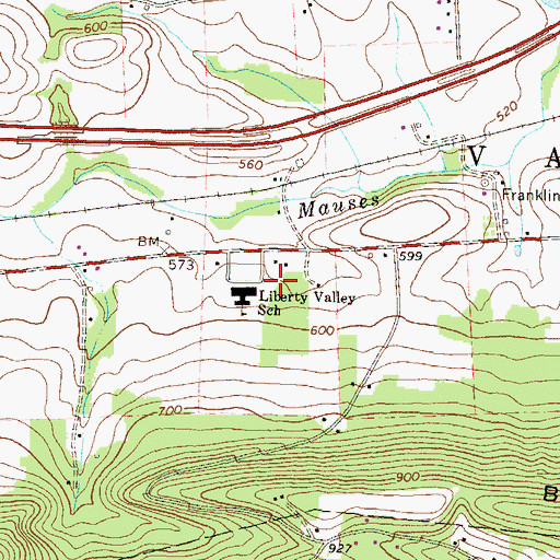 Topographic Map of Liberty Valley School, PA