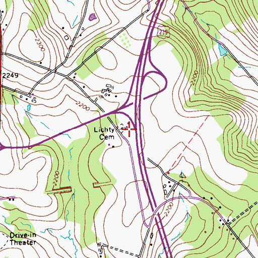 Topographic Map of Lichty Cemetery, PA