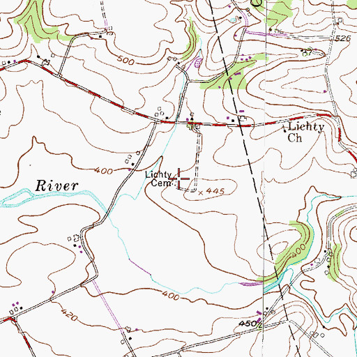 Topographic Map of Lichty Cemetery, PA