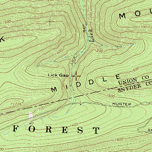 Topographic Map of Lick Gap, PA