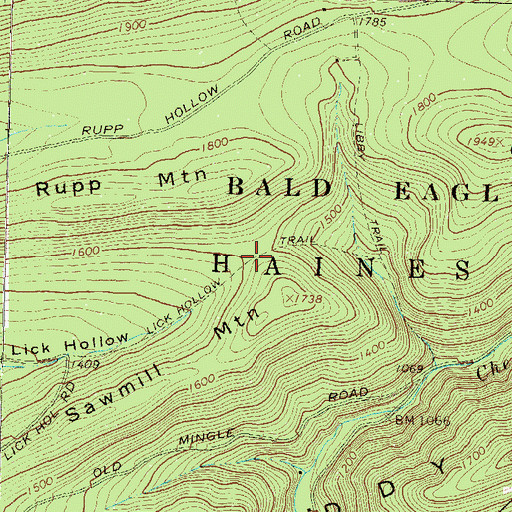 Topographic Map of Lick Hollow Trail, PA