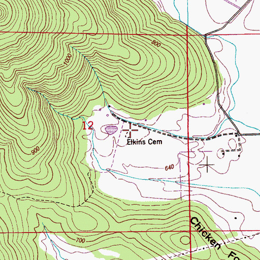 Topographic Map of Elkins Cemetery, AL