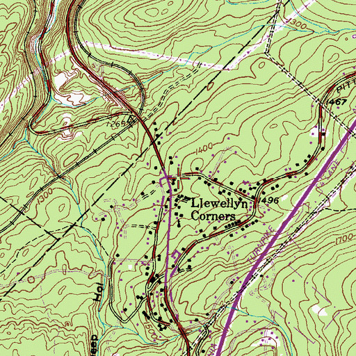 Topographic Map of Liewellyn Corners, PA