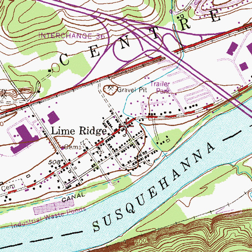 Topographic Map of Lime Ridge, PA