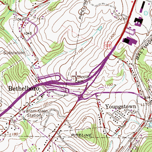 Topographic Map of Lincoln Cemetery, PA