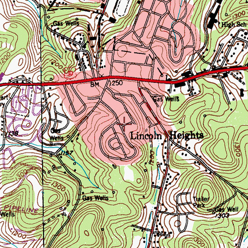 Topographic Map of Lincoln Heights, PA