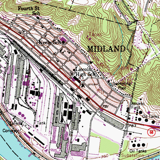 Topographic Map of Lincoln High School, PA
