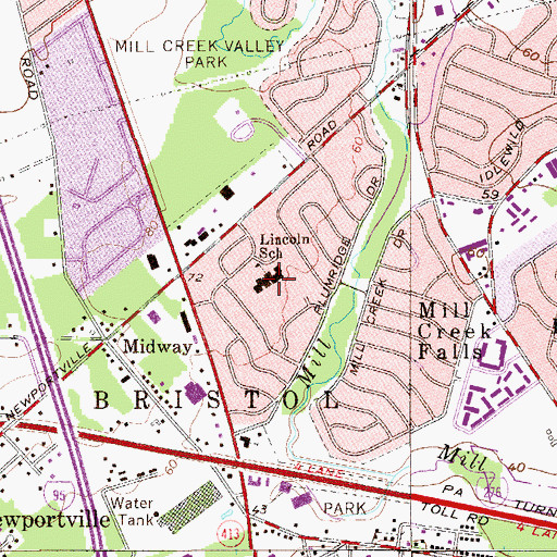 Topographic Map of Lincoln School, PA