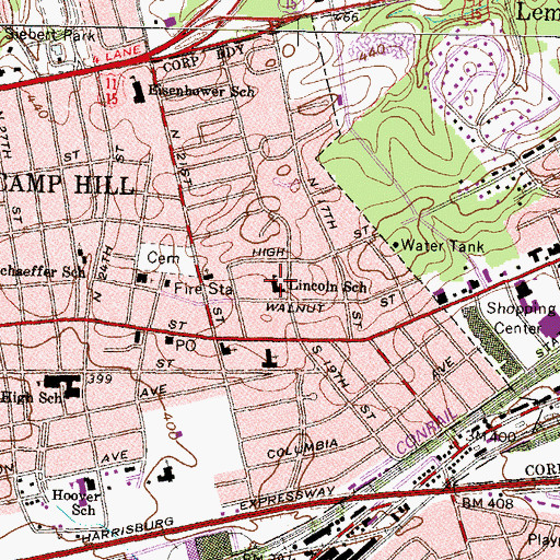 Topographic Map of Lincoln School, PA