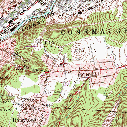 Topographic Map of Lincoln School, PA