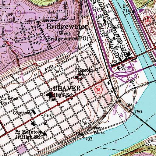 Topographic Map of Lincoln School, PA