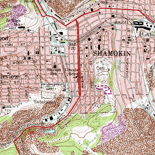 Topographic Map of Lincoln School, PA