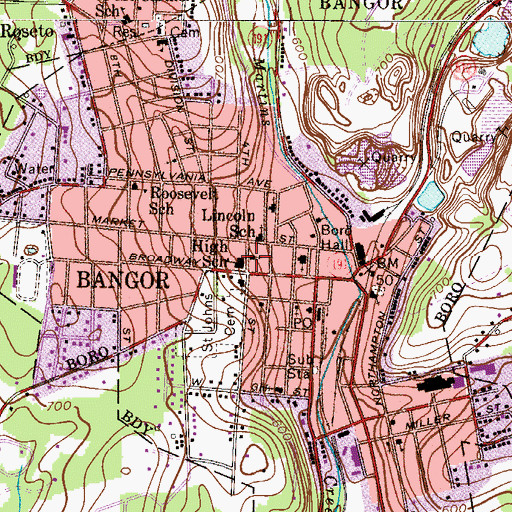 Topographic Map of Lincoln School, PA