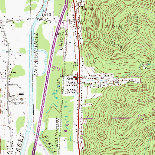 Topographic Map of Lincoln School, PA