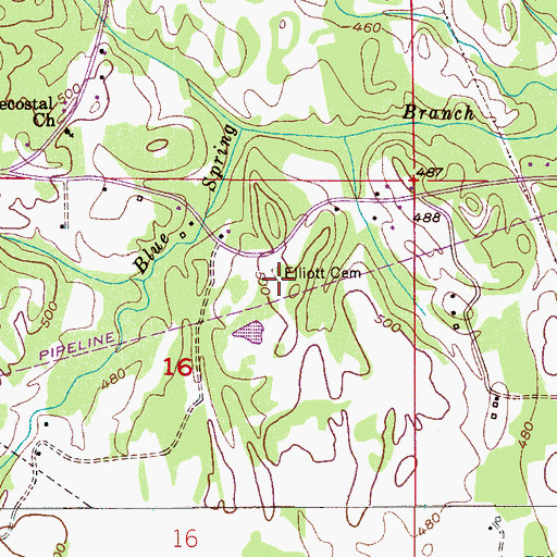 Topographic Map of Elliott Cemetery, AL