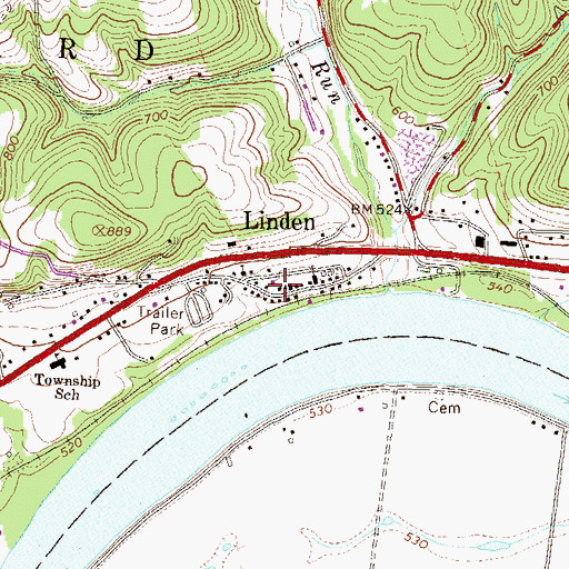 Topographic Map of Linden, PA