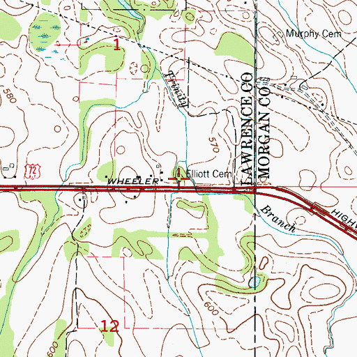 Topographic Map of Elliott Cemetery, AL