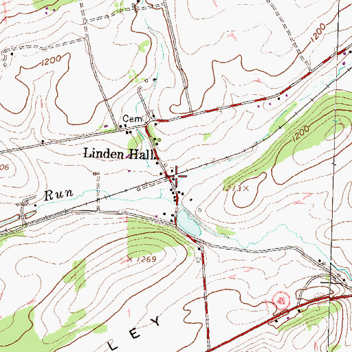 Topographic Map of Linden Hall, PA