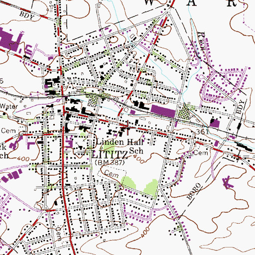 Topographic Map of Linden Hall School, PA