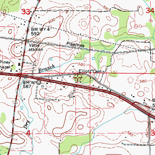 Topographic Map of Elliott Cemetery, AL