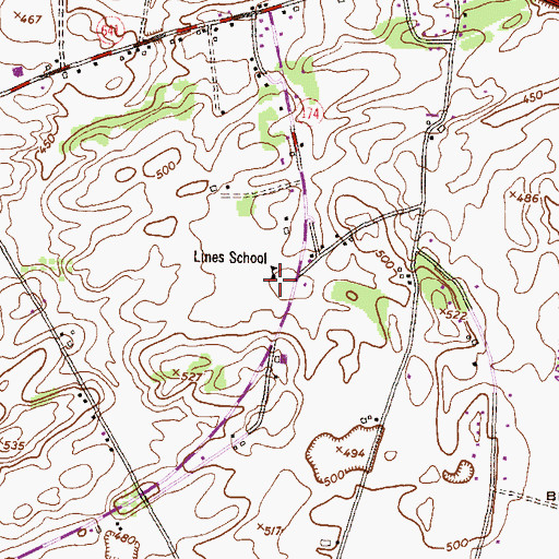 Topographic Map of Lines School, PA