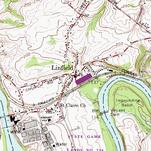 Topographic Map of Linfield, PA