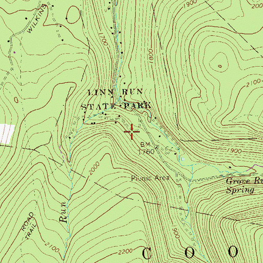 Topographic Map of Linn Run State Park, PA