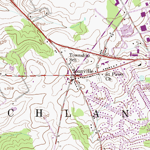 Topographic Map of Lionville, PA