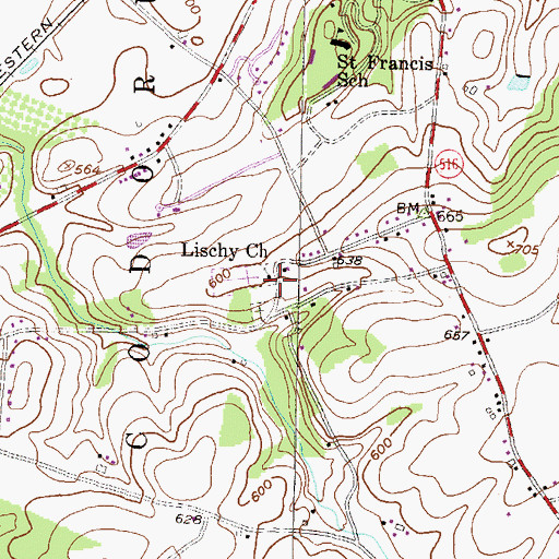 Topographic Map of Lischy Church, PA
